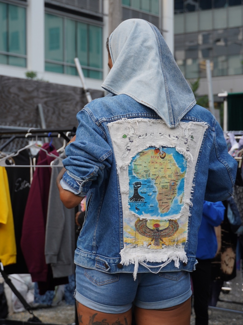 Custom Denim Jacket with Africa Map Patch Back